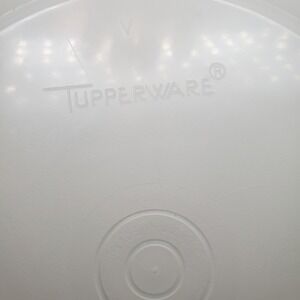 Vintage Americana Tupperware Round Servalier Bowl Lid WhiteRed Cover Kitchenware